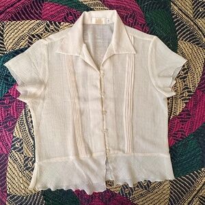 Krizia Tan Sheer Button Up Blouse Size Large